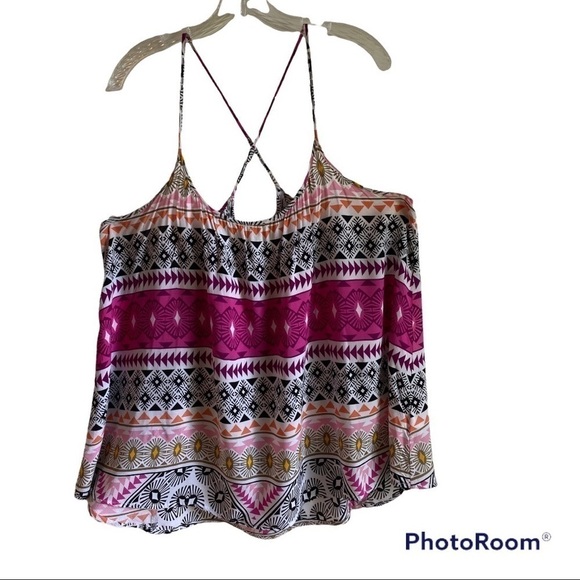 𝅺Old Navy Womens Tribal Print Criss Cross Strap White/ Pink/ Black Top Size XXL - Picture 1 of 8